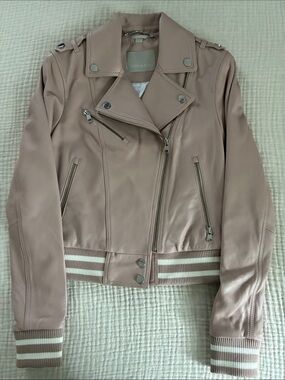 Soia & Kyo Dusty Pink Leather Bomber Moto Jacket